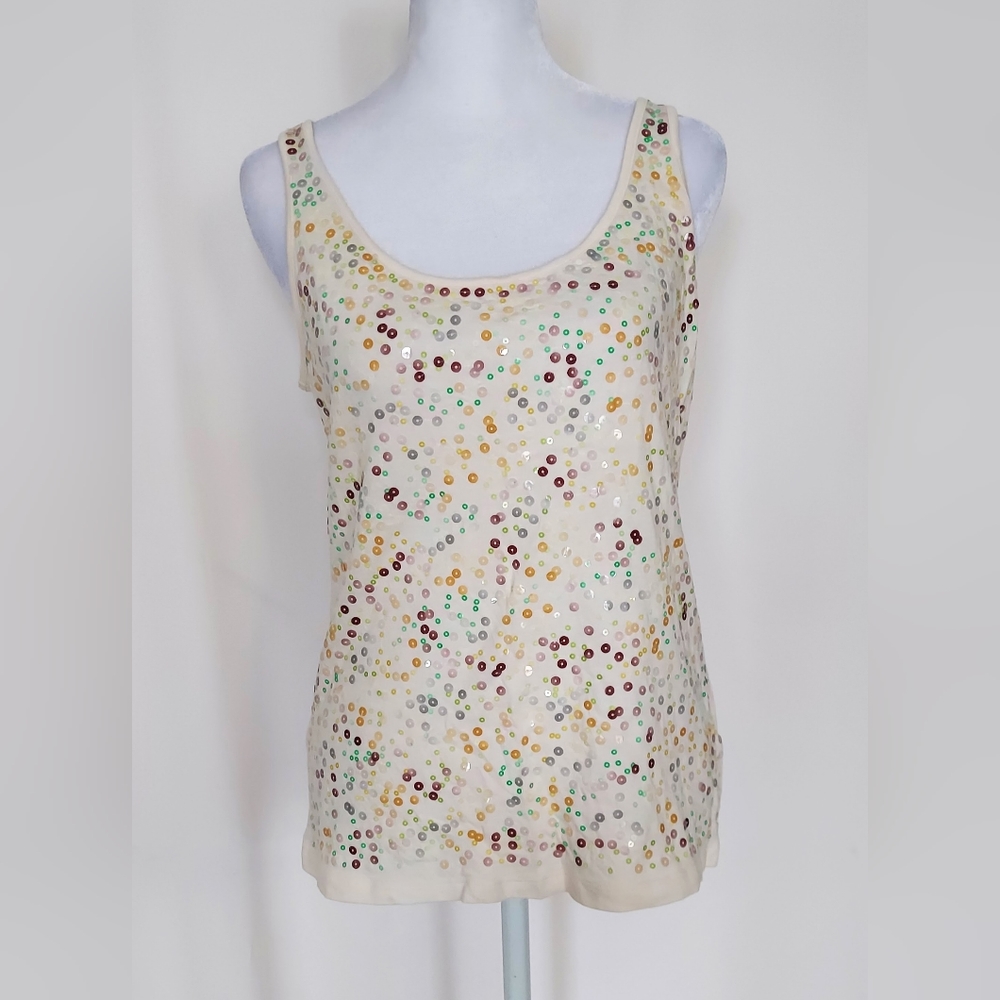 Banana Republic Scoop Neck Sequin Tank Top Ivory Sequins Size XS